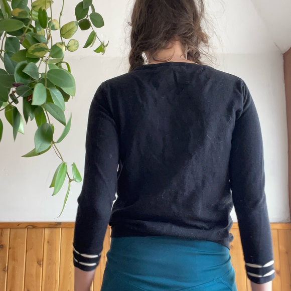 S Anthropologie Sparrow cardigan sweater black with cream scallops adorable - Picture 6 of 6